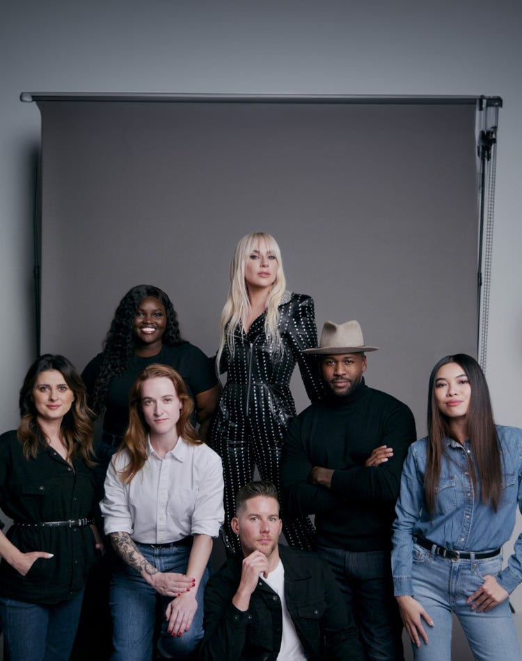 Actual Nurtec User Lady Gaga standing with her bandmates in a studio next to a quote describing her migraine pain relief. Actual Nurtec® ODT (rimegepant) User Lady Gaga standing with other actual patients in a studio next to a quote describing her migraine pain relief. See risk info.